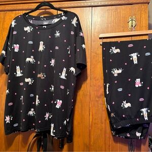 Plus Black Pajamas with Cute Animal Print